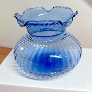 Blue vintage glass vase , hand blown
